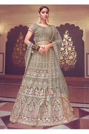 Grey  Net With Inner Lehenga 